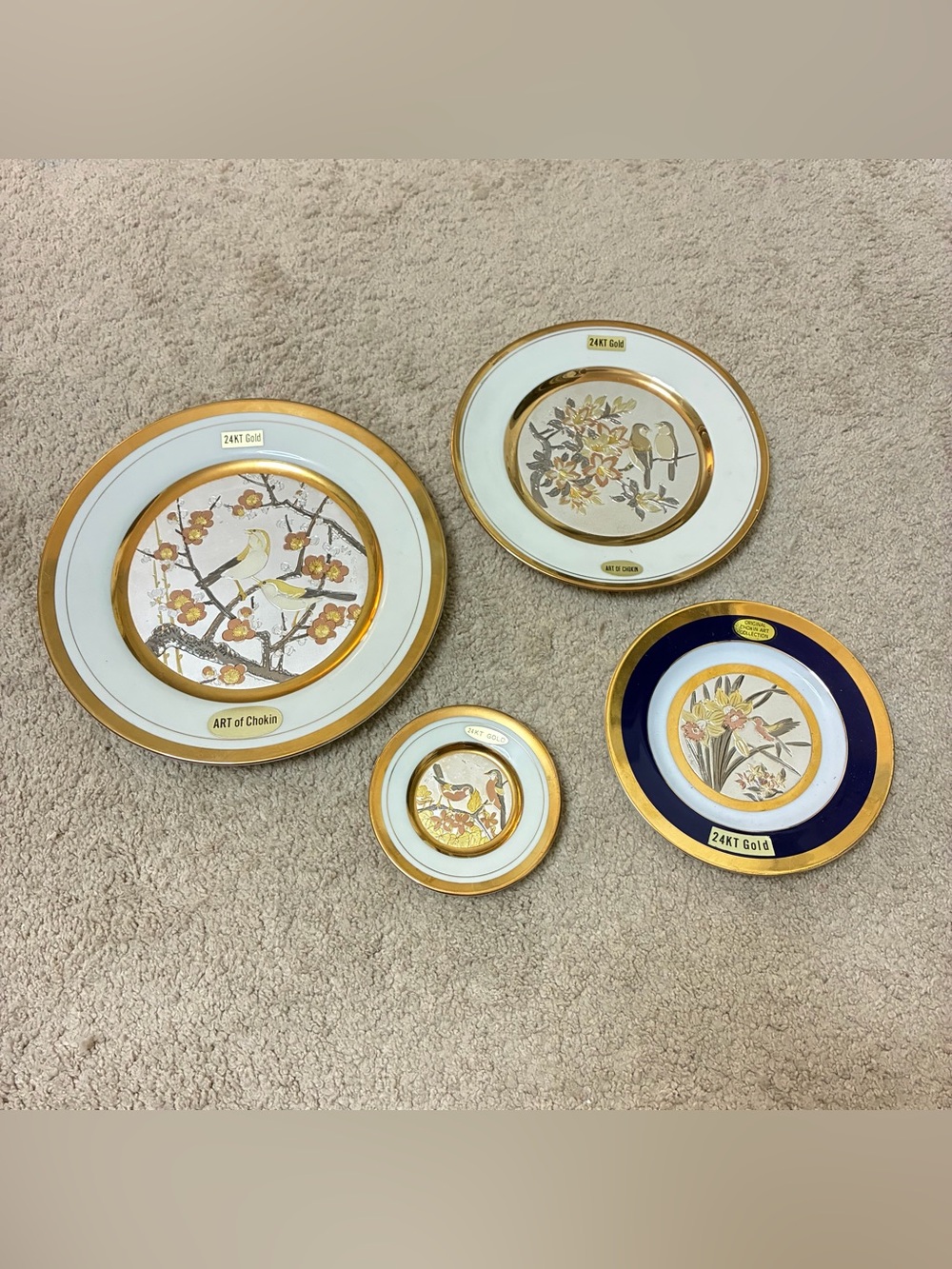 14KT Gold Original Chokin Art Collection Vintage Plates